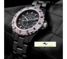 HK1296 CHANEL SİYAH SERAMİK BAGET TAŞLI BAYAN SAATİ